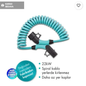 Volti Cable Spiral Tip 2 AC Elektirikli Araç Şarj Kablosu