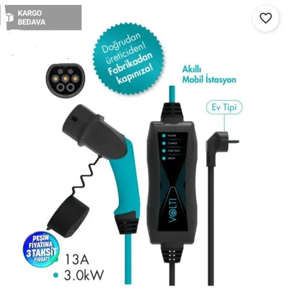 Volti Go 3 kW Portatif Elektrikli Araç Şarj Cihazı