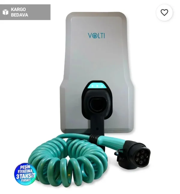 Volti Home 22 kW Elektrikli Araç AC Şarj İstasyonu (Spiral Kablolu, 380 V)