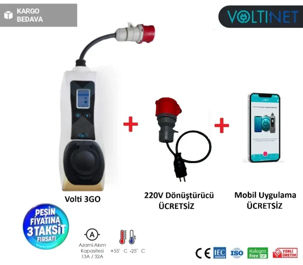 Volti 3Go 22 kW Portatif Elektrikli Araç Şarj Cihazı
