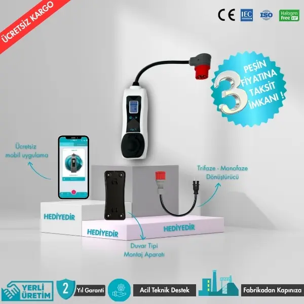 Volti 3Go 22 kW 90 Derece Portatif Elektrikli Araç Şarj Cihazı